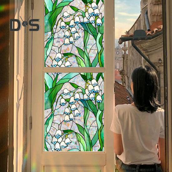 Пленка для окон с цветочным узором, устойчивая к ультрафиолетовому излучению, съемная радужные наклейки, антистатичные наклейки для гостиной, спальни, декора