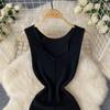 Foamlina Pure Color Knitting Dress для женщин Элегантный V-образный вырез без рукавов Летняя мода Тонкий вырез вечернее длинное платье