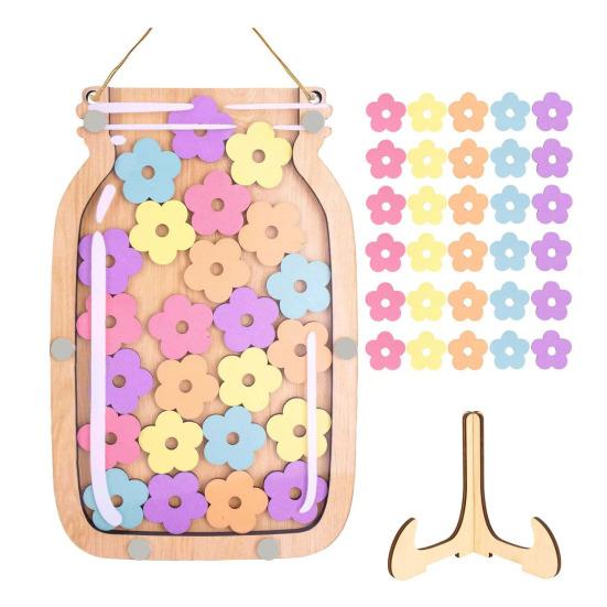 Wooden Reward Jar with 25 Colorful Stars Flowers Kids Students Potty Training Positive Behavior Chart System Home Classroom Management Tool