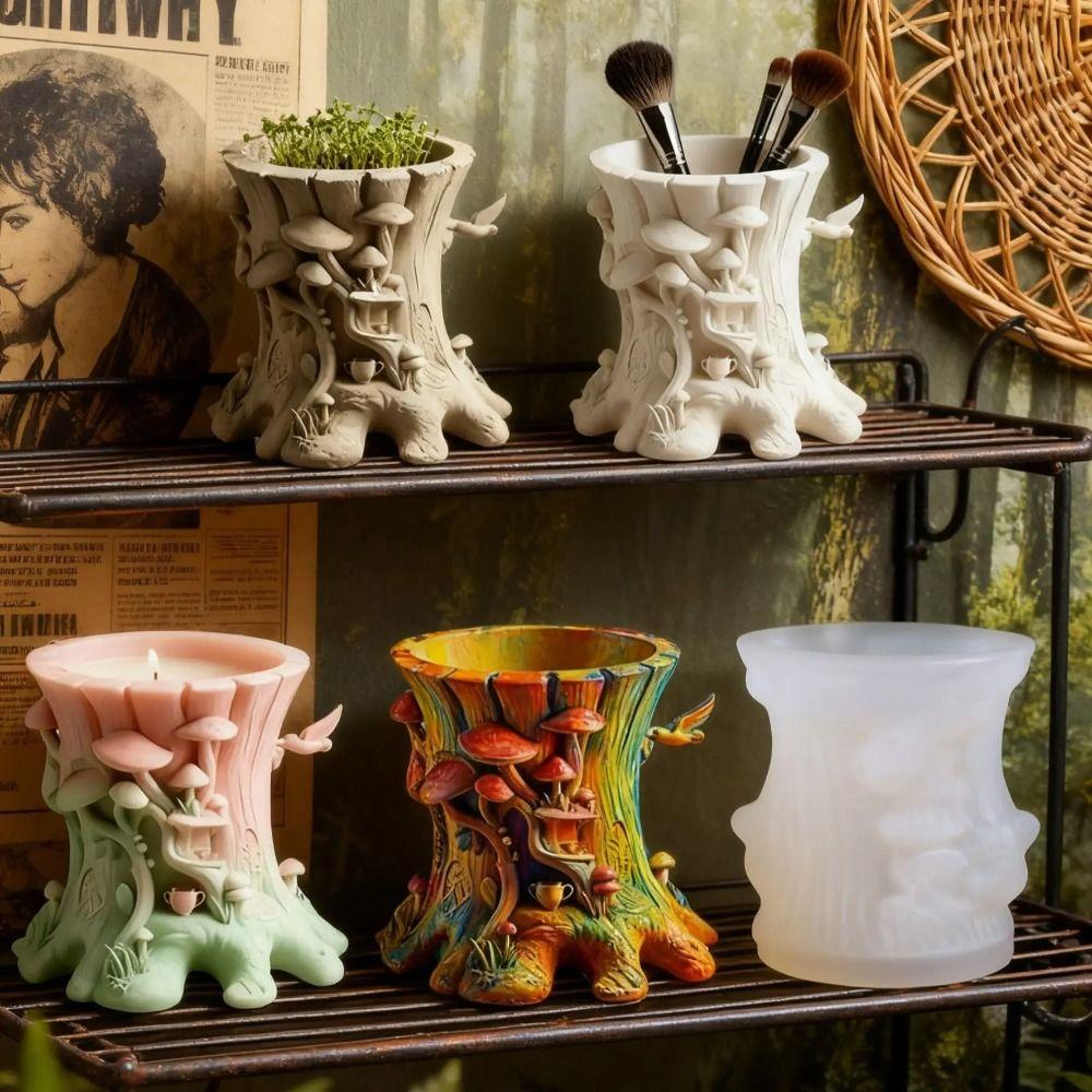 Белая форма для подсвечника Многоцелевая форма в виде пня Форма для DIY кашпо Художественное рукоделие