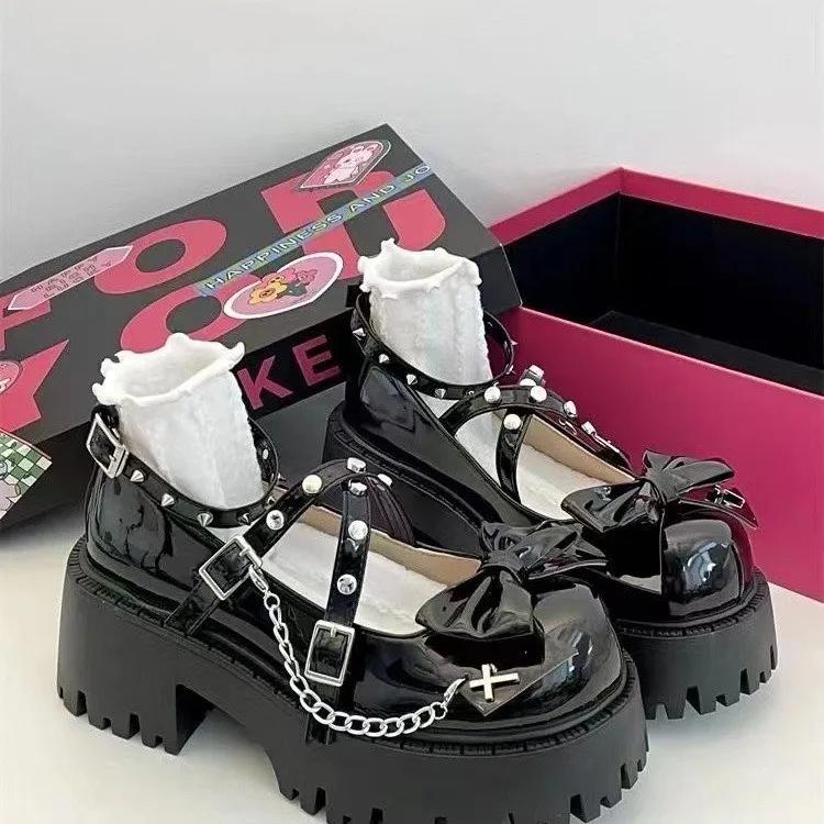 Модные женские туфли Мэри Джейн Лолита, однотонные, весна 2024, горячая распродажа, модные бабочки, узел на открытом воздухе, толстые, с нескользящей подошвой, женские туфли