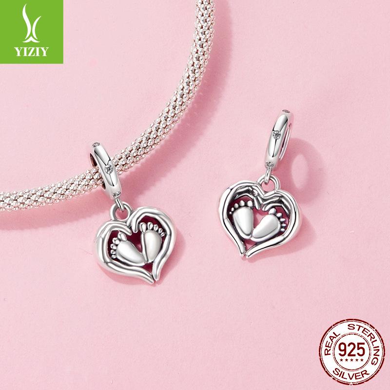 Guardian Pendant 925 Silver Creative Love Footprint Beaded Diy Bracelet Bead Accessories Mother'S Day Gift