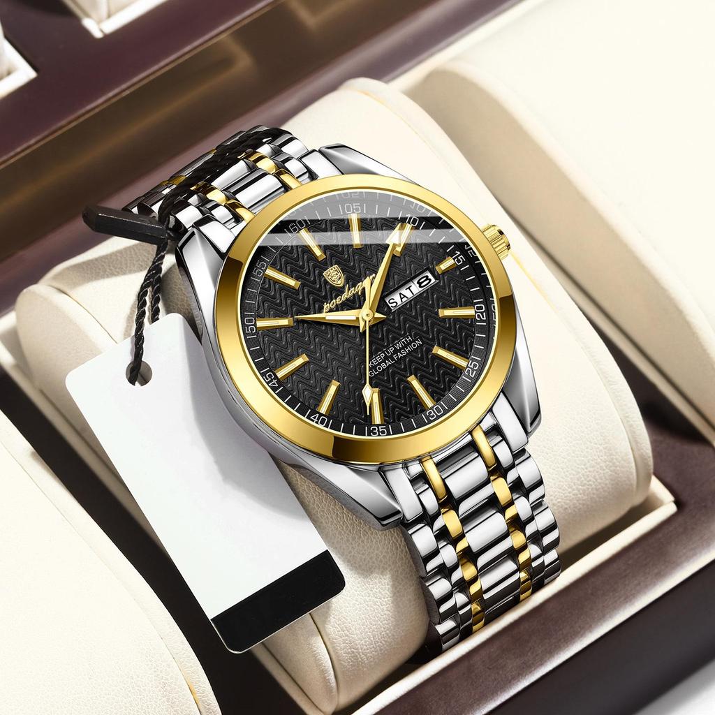 POEDAGAR Роскошные деловые мужские часы для мужчин водонепроницаемые светящиеся из нержавеющей стали дата неделя мужские кварцевые часы