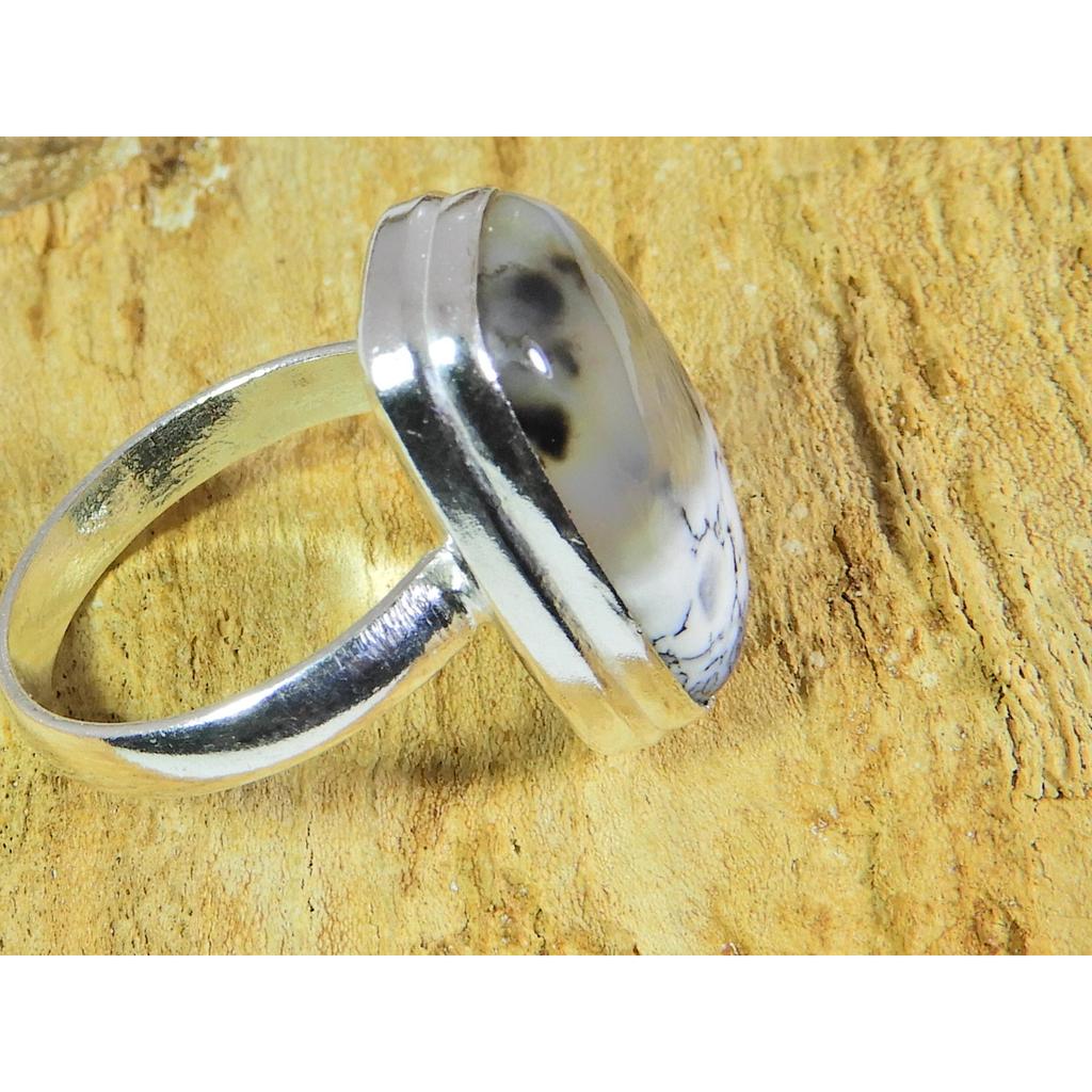Natural Dendrite Opal Gemstone 925 Solid Sterling Silver Ring Size US-8 PG-177