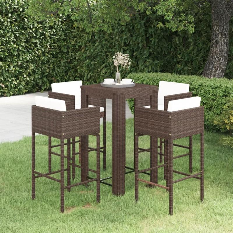Day and Night - Day and Night 5-piece Garden Bar Set and Brown Synthetic Rattan Cushions