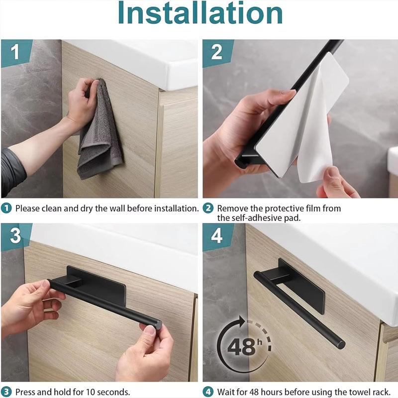 No Drill Brushed Stainless Steel Towel Rack Rust-Resistant Bathroom Towel Holder with Shelf Wall-Mounted Towel Bar