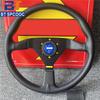Blue Yellow Stitching Italy Style V1 Steering Wheel Real Leather 14inch 350mm Flat Italy Back Engraving Racing Street Sport