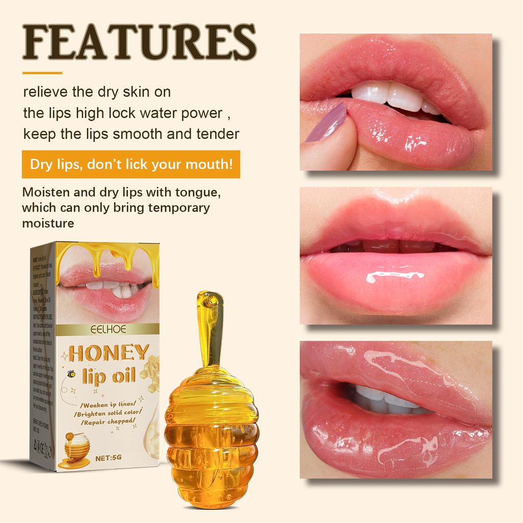 EELHOE Lovely Honey Pot Lip Oil Fresh Fruit Lip Balm Long Lasting Moisturizing Clear Lip Oil Liquid Lipstick Lip Gloss Makeup Cosmetics
