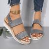 Fashion 2024 Summer Women's Fashion Trend Non-slip Wear-resistant Comfortable Hemp Rope Sole Stretch Fabric Sequined Flat Sandals