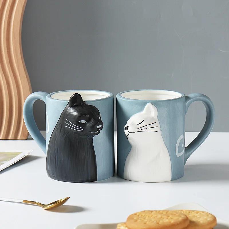 3D мультяшная чашка для воды с котом, керамическая кружка с креативной ручкой, нерегулярные кофейные чашки, кружки для завтрака, чая с молоком, офисная домашняя посуда для напитков