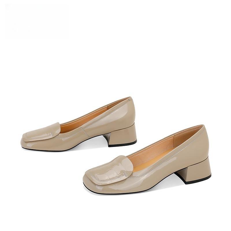 2025 осень новые туфли на одной педали женские одинарные туфли квадратный носок маленькие кожаные туфли толстый каблук женские туфли универсальные туфли с неглубоким вырезом