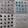 Korean 6mm Glass Crystal Cube Earrings, Multi-Color, 8 Pairs