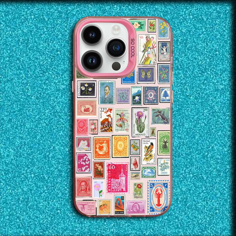 Чехол для телефона с узором из штампов для iPhone 16, 15, 14, 13, 12, 11, Mini, Pro, MAX Розовый Матовый Силиконовый Чехол