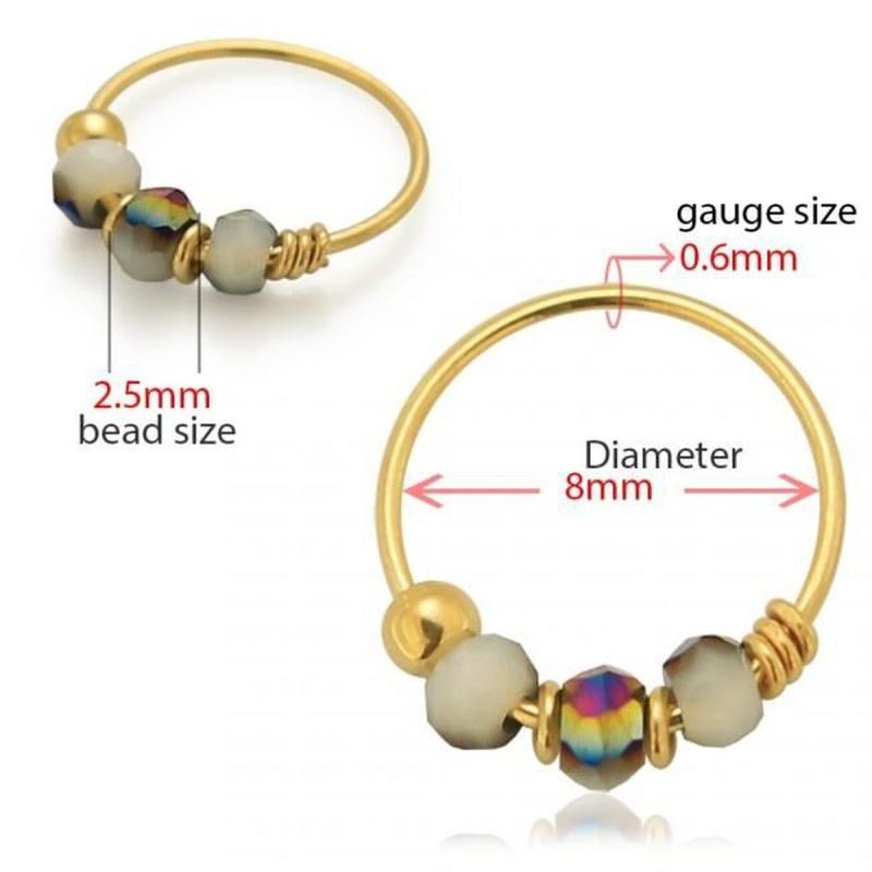 KODY PIERCING 9k Gold Nose Ring Light Pearl Gray Porcelain Beads - Quality Piercing