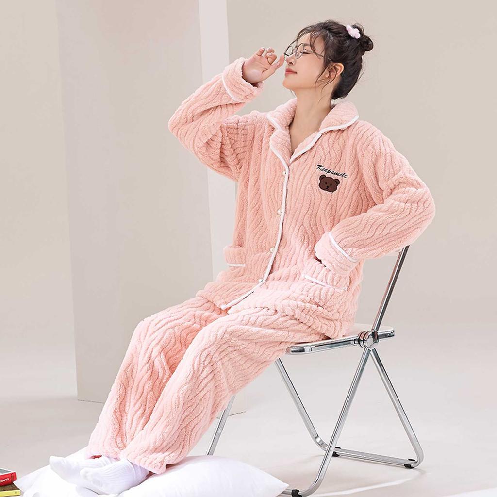 Осенне-зимняя коралловая бархатная пижама, новый кашемировый и толстый теплый двусторонний бархатный комплект, маленькая домашняя одежда с ароматным ветром, которую можно носить на улице