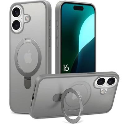 Защитный чехол - BOOLING - для iPhone 16 - Противоударный - Магнитное кольцо-подставка - Серый