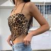 Leopard Pattern Women Tank Tops Backless Sexy Rave Outfits Sleeveless Cross Lace Up Bralette Crop Top Summer Streetwea