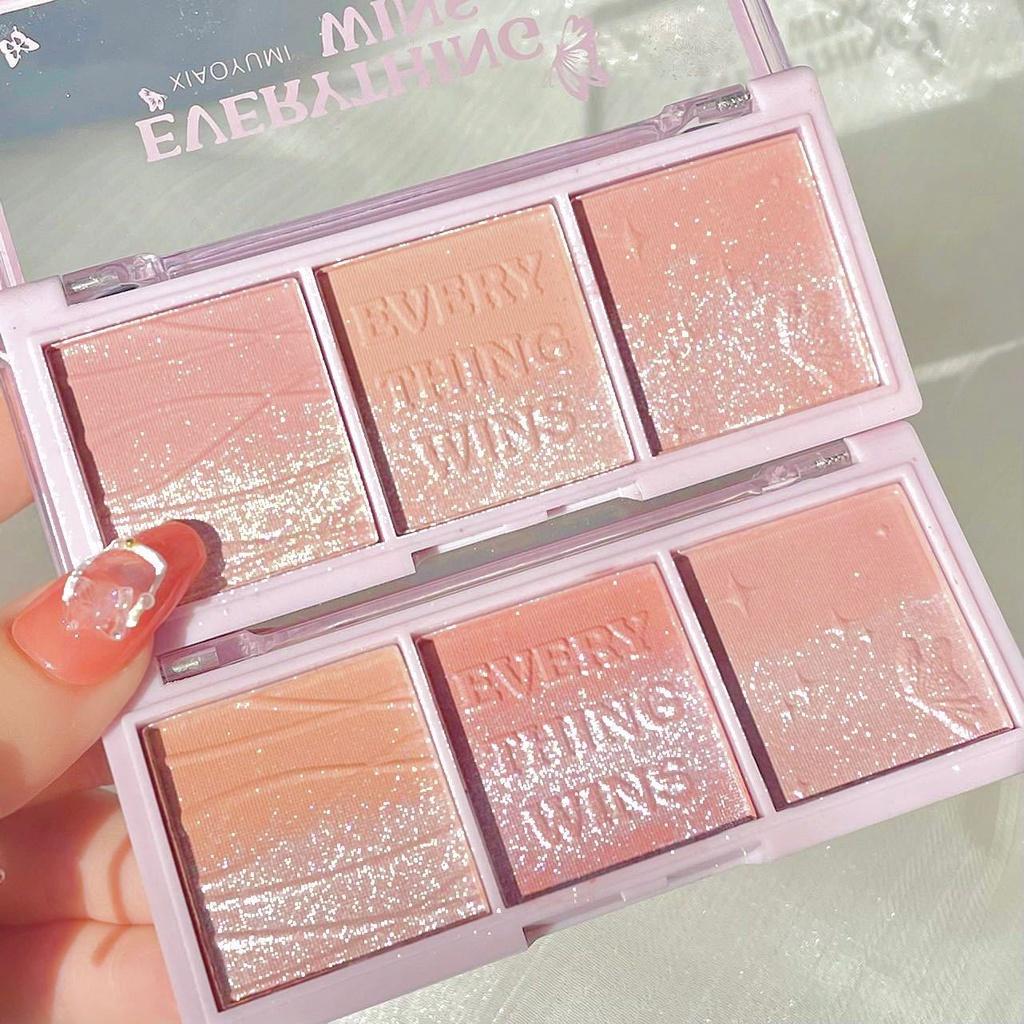Трехцветный набор для румян Natural Highlight Brightening Sleeper Silkworm Contouring Rouge Палитра теней для век Blush Lasting Setting Макияж для женщин