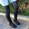 Новые осенне-зимние сапоги-ботфорты с круглым носком и низким квадратным каблуком, с декоративной строчкой, 3 см, большого размера, с боковой молнией, длинные сапоги для женщин