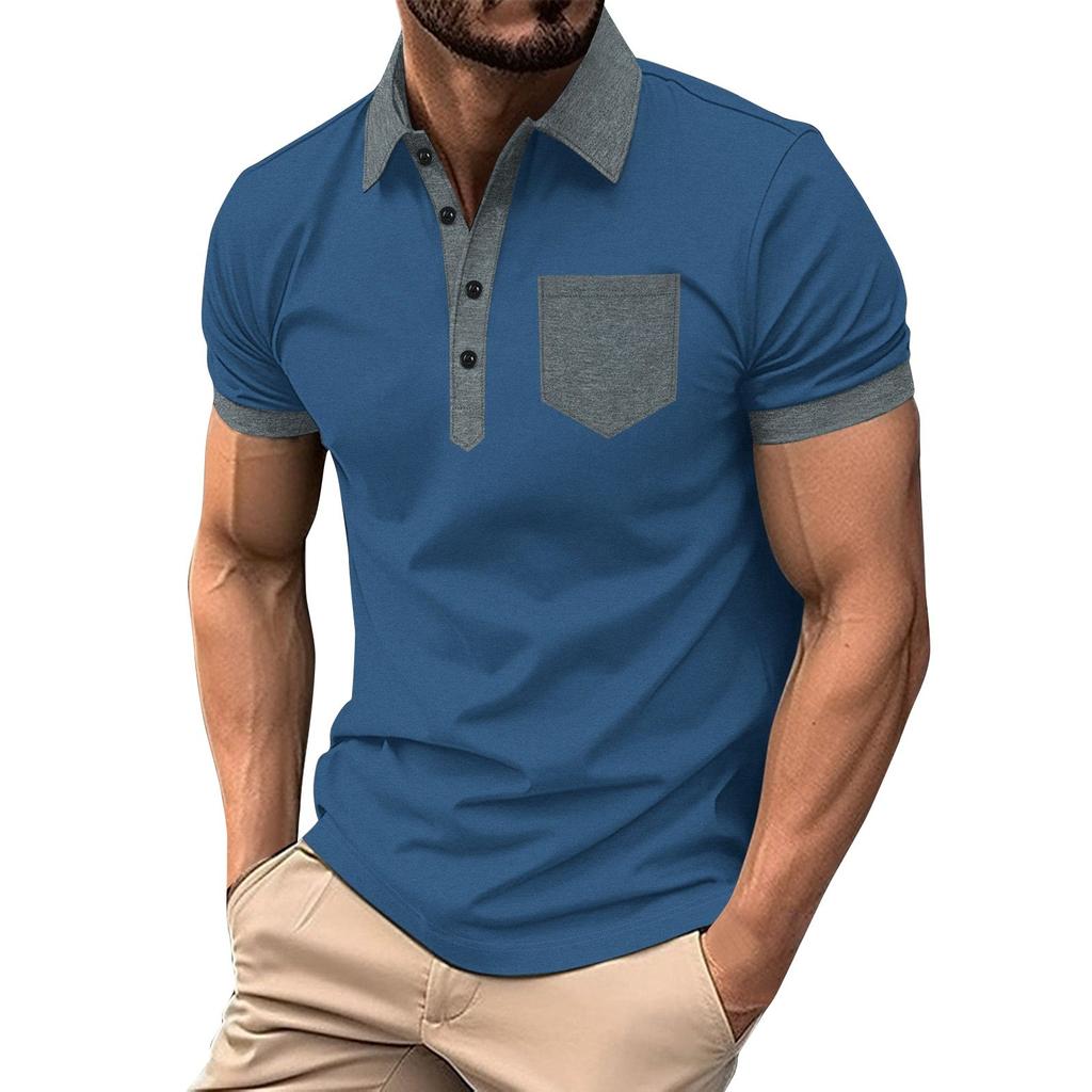 Men's Spring Colorblock Short Sleeve Lapel Shirt Men's Casual Fashion Shirt