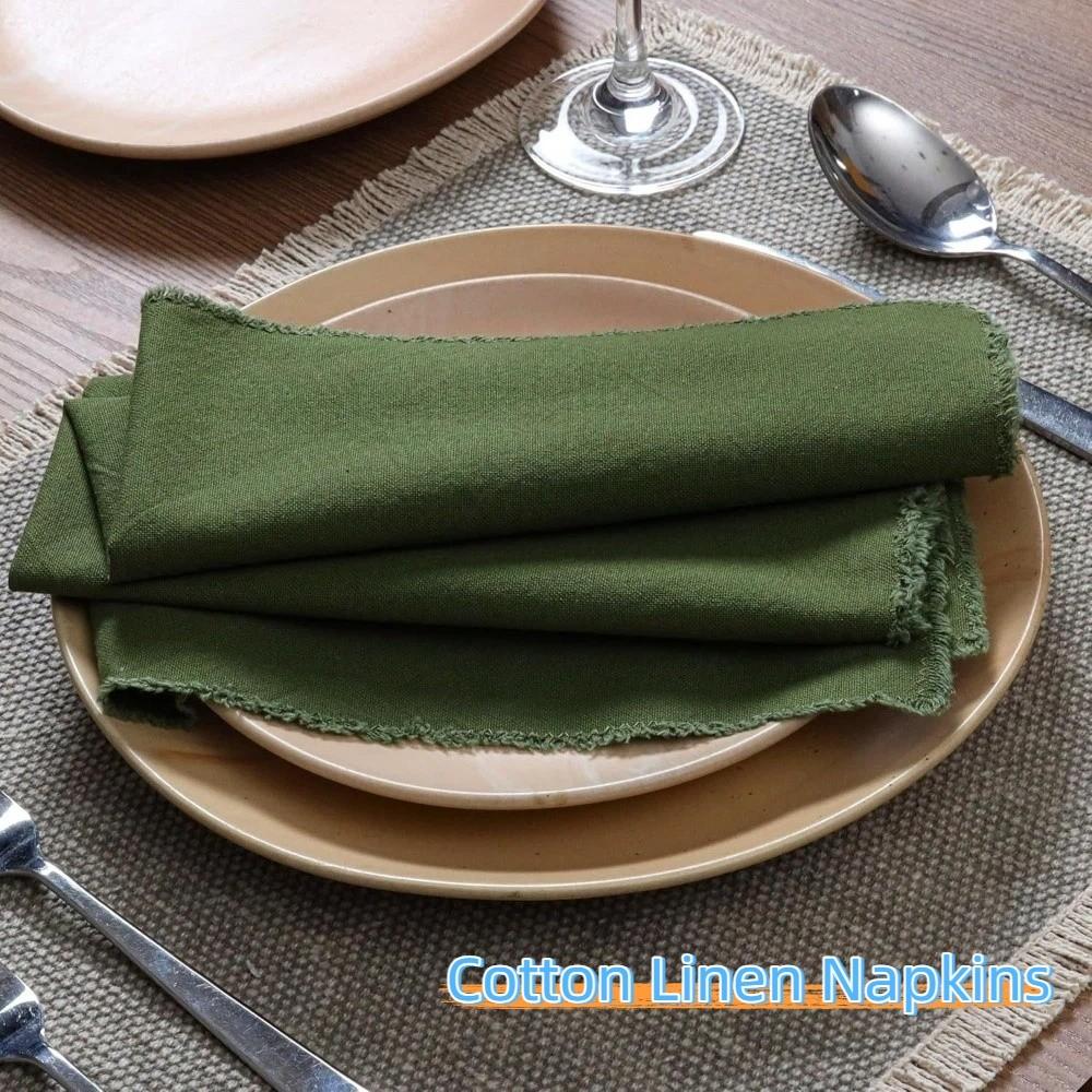4PCS Rustic Style Cotton Linen Napkins Eco-Friendly Placemats Linen Table Decor Wedding Decor