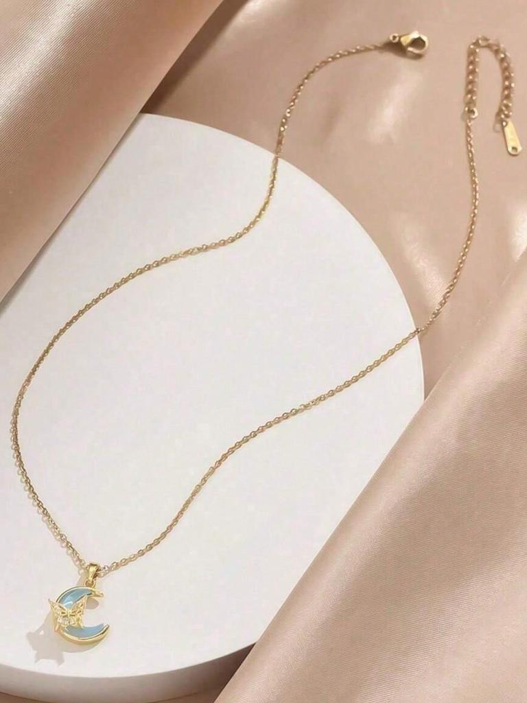 1pc Stainless Steel Partial Sun & Partial Moon Design Necklace, Creative Fashion Daily Elegant Casual Gift For Valentine's Day, Christmas, Party Wear