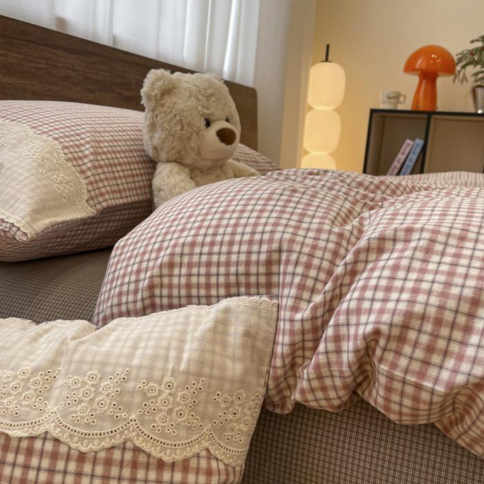 Французский стираный хлопковый комплект постельного белья Класса А, 2026 Студенческий Простой Muji Дом, 4 предмета