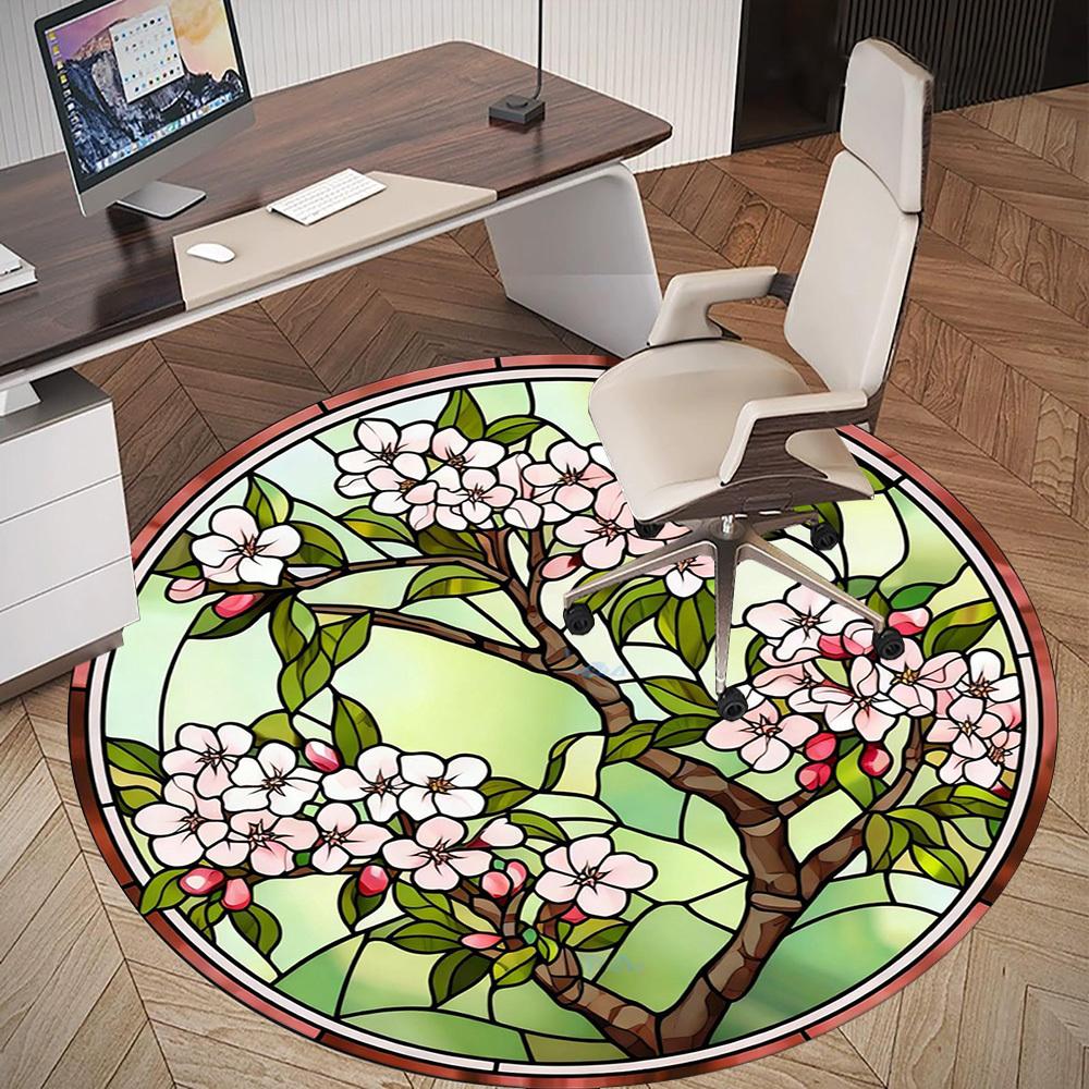 1pc Cherry Blossom Round Chair mat office Area Rug - Non-Slip, Floor Mat for Office, Bedroom, Ideal home decor gift c0112011