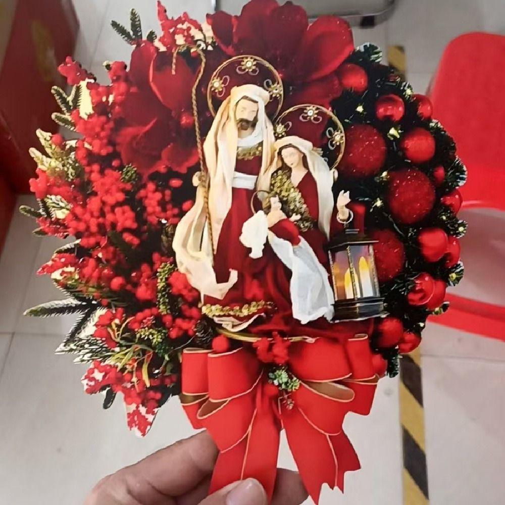 Деревянный Рождественский Венок 2D Рождественские Украшения Подвеска на Дверь Искусственная Гирлянда С Рождеством