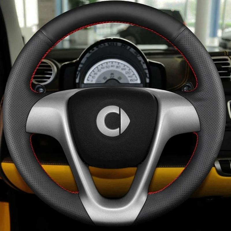 Black Artificial Leather Hand-stitched Car Steering Wheel Covers For Smart Fortwo 2009-2013 Smart Forjeremy 2013