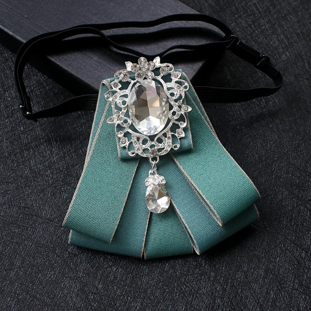 Polyester Rhinestone Bow Tie Solid Color Shirt Collar Luxury Ribbon Bow Tie Daily