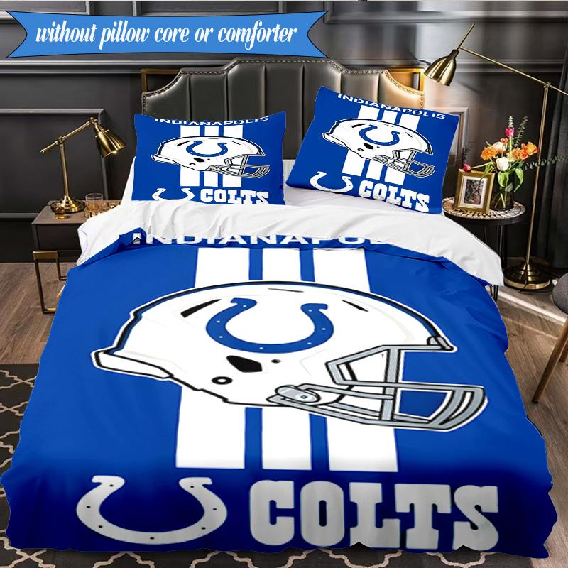 Indianapolis Colts Logo 3pcs Bedding,Including 1pc Duvet Cover And 2pcs Pillowcases Perfect for Christmas,Ideal for Bedroom, Dormitory