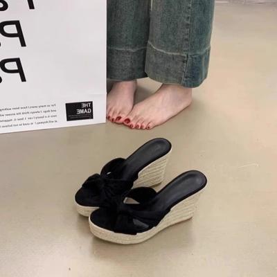 Невысокий человек увеличивает рост, шлепанцы на танкетке большого размера, женские летние соломенные сандалии на толстой подошве для пляжа, шлепанцы с перемычкой