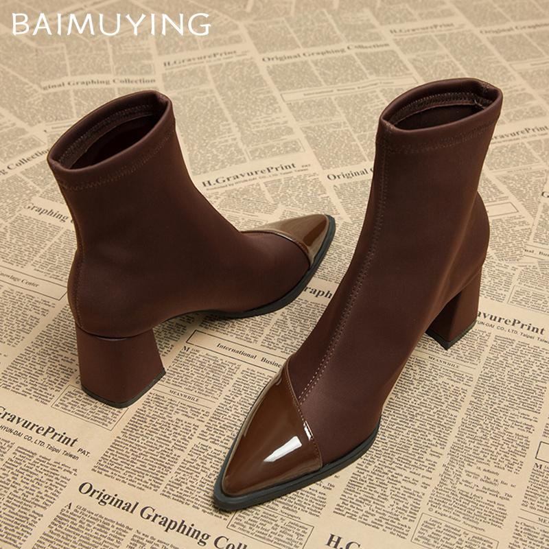 Острый носок женские зимние ботильоны на высоком каблуке сексуальная обувь массивные дизайнерские ботинки челси зимние новые тенденции 2024 года готические ботинки женские