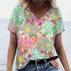 2024 Новая стильная футболка для женщин, топ с цветочным принтом, женская одежда большого размера, футболки, летние топы с v-образным вырезом, рубашка, оригинальный дизайн, дешево