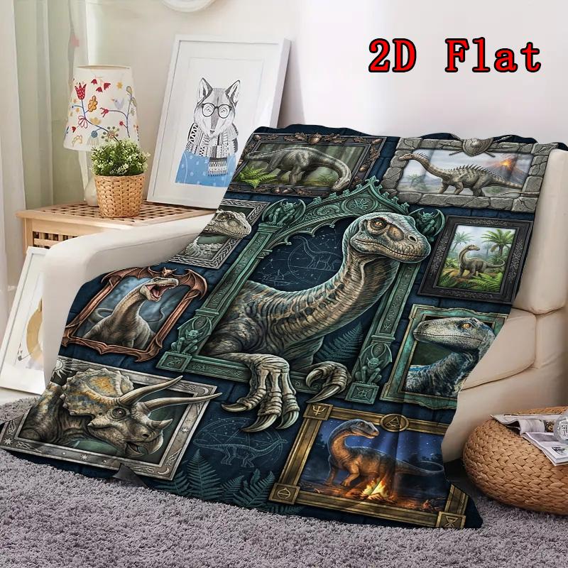 Prehistoric Dinosaurs 2D Flat Pattern Flannel Blanket, High quality All Seasons, Home Decor, Warmth and Comfort, Perfect for Christmas Gifts.