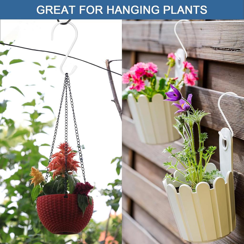 4 Pack Large White Stylish Non Slip Rust Resistant Heavy Duty Metal Steel S Hooks, 6 inch Vinyl Coated, Hanging Closet Kitchen Garage Bathroom