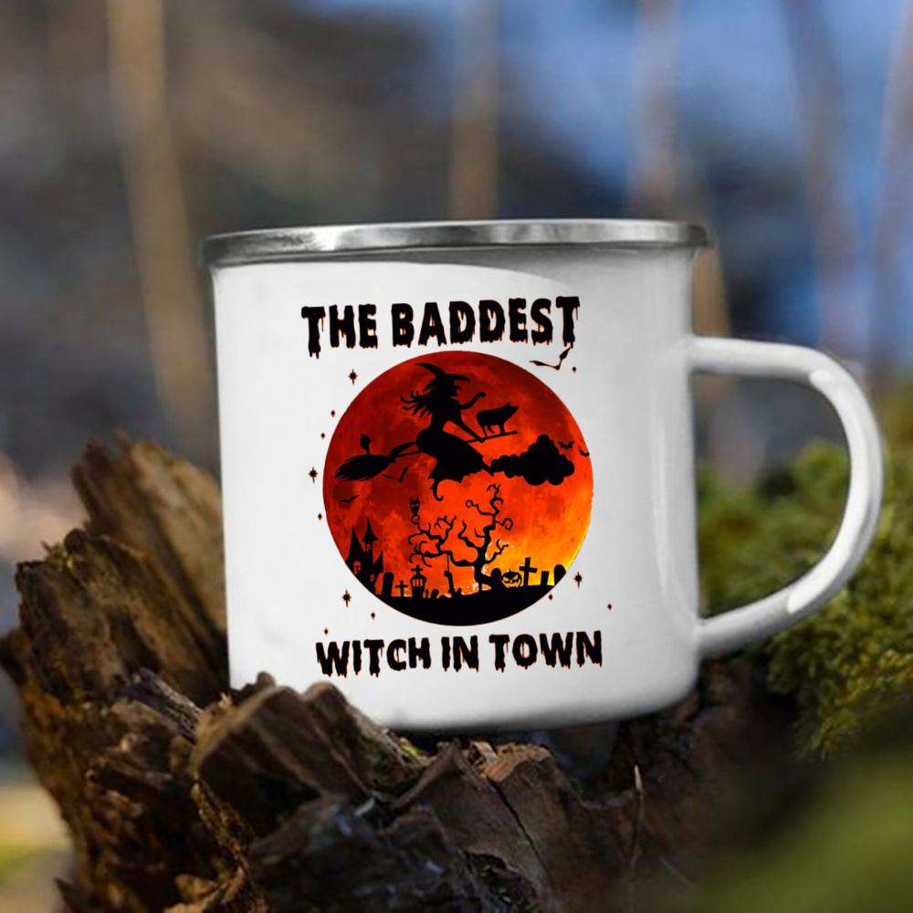 Witch Pumpkin Printing Mug Retro Halloween Enamel Handle Cups Coffee Tea Milk Mugs Party Kitchen Decorate Fun Gift for Children