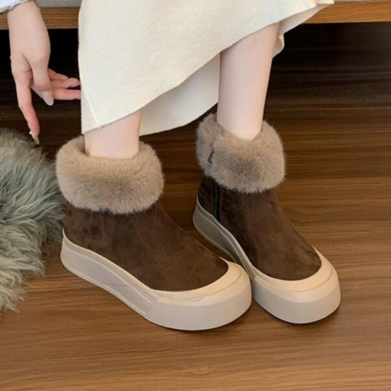Ботильоны женские на меховой платформе для снега, замшевые балетки, плюшевые теплые хлопковые туфли, тренд 2025 года, удобные зимние модные повседневные ботинки для женщин