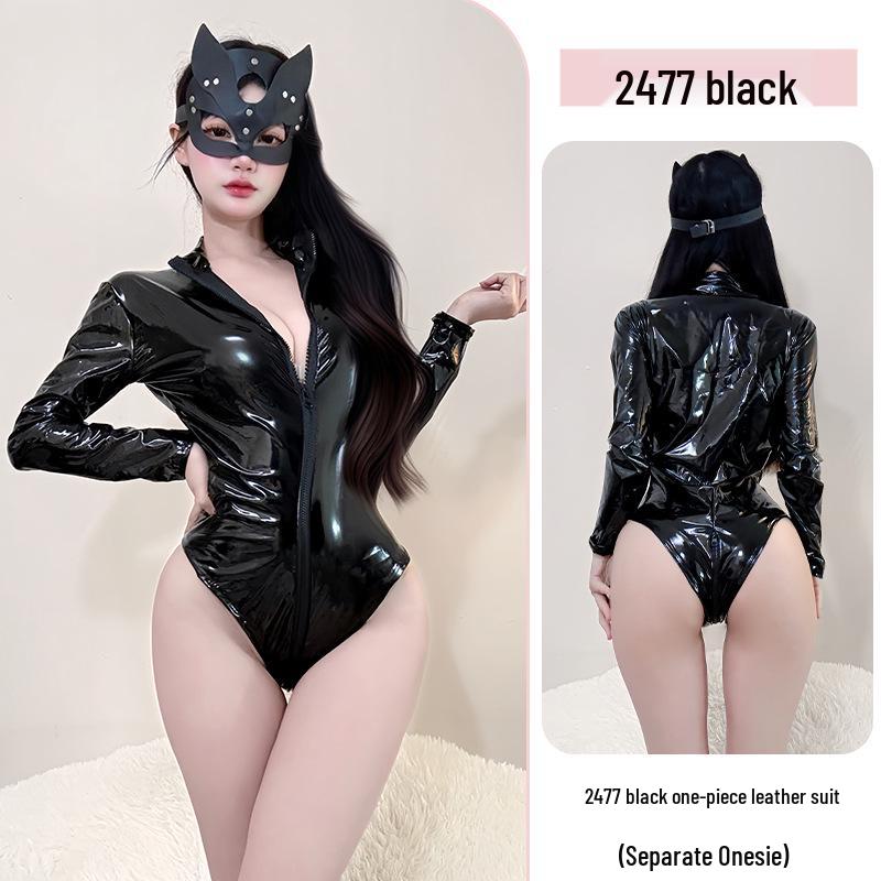 Блестящий Боди из Лакированной Кожи с Открытой Промежностью - Высокая Эластичность для Эротического Белья и Pole Dance