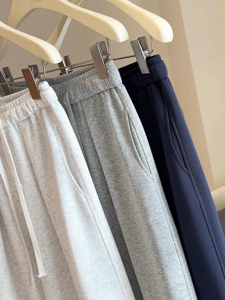 Women's Relaxed Wide-Leg Casual Pants - Solid Color, Floor-Length, Autumn Style