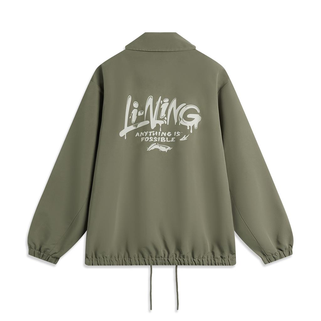 Li Ning Sports Fashion Series универсальная удобная повседневная простая ветровка-поло с буквенным принтом для мужчин, верхняя одежда цвета оливы и грязи AFDU991-4