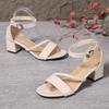 Летние новинки 2025 года Модные босоножки на высоком каблуке с круглым носком и открытым носком Женская обувь Новый лаконичный сказочный стиль Низкий каблук Квадратный каблук