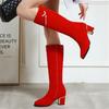 Fashion New Knee High Boots Women Shoes Ladies Fashion High Heels Winter Party Tassel Thick Bottine Mujer Large Size 32-43 Red Black