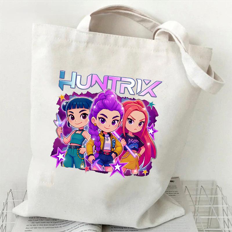 Сумка-тоут из холста с принтом KPOP Demon Hunter Girl Group HUNTRX, на плечо, студенческая