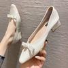 Thick Heel Professional Shoes Women New Korean Style Bowknot Pearl Shoes Women