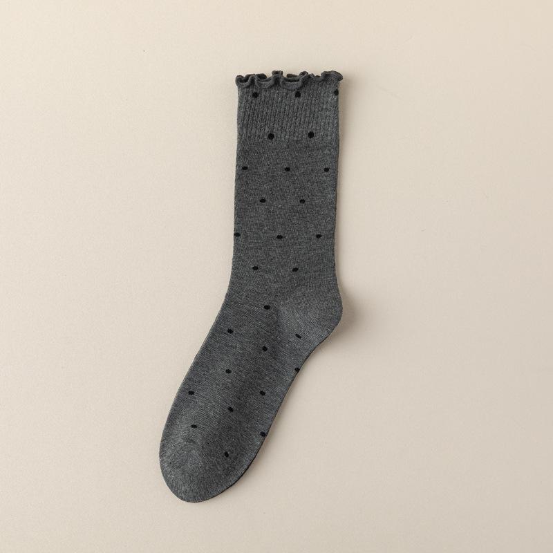 5/10 пар носков с фестончатым краем в форме ушей для женщин на весну-осень, в горошек, в стиле Instagram для девочек, милые носки до середины икры и носки-гольфы, впитывающие пот