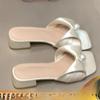 Fashion Bow Pearl Square Toe Sandal Slippers Women French Versatile Outwear with Skirt Fairy Square Heel Flip-Flops