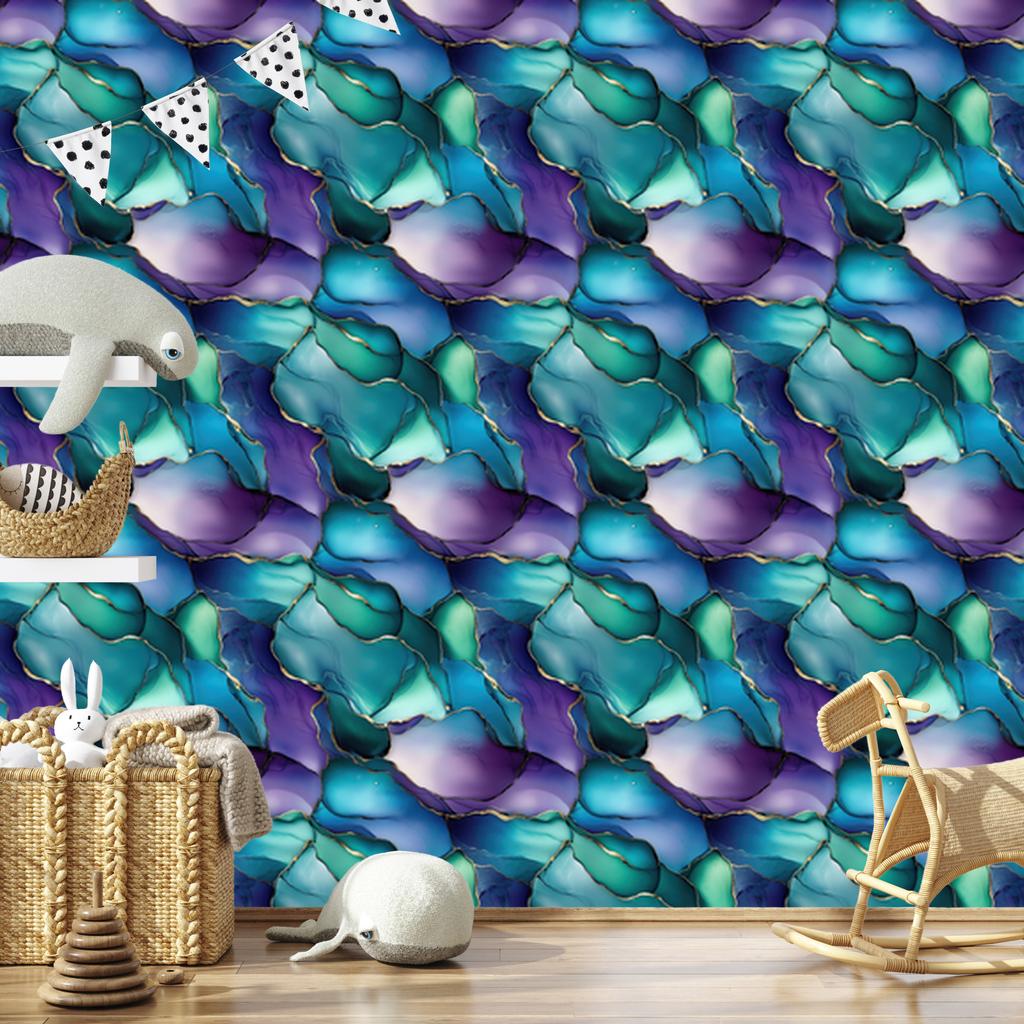 Ink turquoise, mountain blue wallpaper for living room and bedroom 50x1000