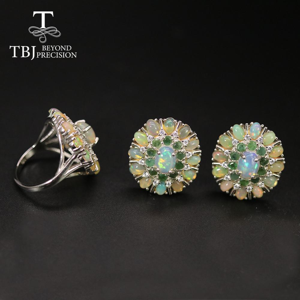 Новый роскошный комплект украшений с большим опалом и изумрудом, натуральный Эфиопский опал, нано-изумруд, вечерние изысканные украшения для женщин, жены, хороший подарок